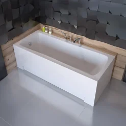 Baignoire rectangulaire 160x70 OPTIMA PREMIUM acrylique blanc +Habillage en polystyrène+Poignées+Repose Tête+Pieds+Vidage à chromé