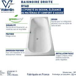 Baignoire Ryad 170 x 75 cm sans tablier Valentin