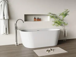 Baignoire semi îlot - 230 L - 160 x 75 x 58 cm - Blanc mat - Acrylique - AMOBIA
