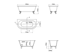 Baignoire semi îlot rétro avec pieds d'aigle - Bleu brillant - 154L - 150 x 74 x 61 cm - SPARUS