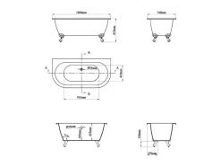 Baignoire semi îlot rétro avec pieds d'aigle - Bleu brillant - 154L - 150 x 74 x 61 cm - SPARUS