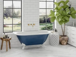 Baignoire semi îlot rétro avec pieds d'aigle - Bleu brillant - 154L - 150 x 74 x 61 cm - SPARUS
