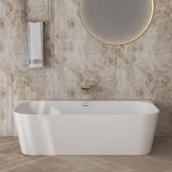 Baignoire semi-ïlot blanche Poalgi Solid Surface 170x86x50 cm - modèle MIZU