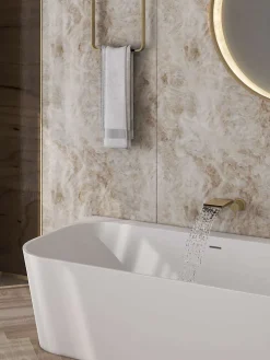 Baignoire semi-ïlot blanche Poalgi Solid Surface 170x86x50 cm - modèle MIZU
