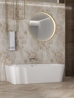 Baignoire semi-ïlot blanche Poalgi Solid Surface 170x86x50 cm - modèle MIZU