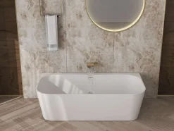 Baignoire semi-ïlot blanche Poalgi Solid Surface 170x86x50 cm - modèle MIZU