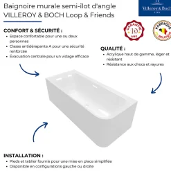 Baignoire semi-îlot d'angle VILLEROY & BOCH Loop & Friends version gauche