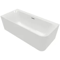 Baignoire semi-îlot d'angle VILLEROY & BOCH Loop & Friends version gauche avec bonde blanche et trop-plein chromé