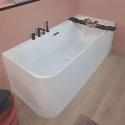 Baignoire semi-îlot d'angle VILLEROY & BOCH Loop & Friends version gauche avec bonde et trop-plein blanc