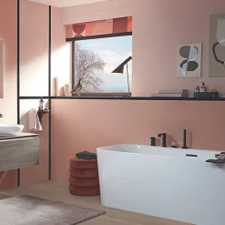 Baignoire semi-îlot d'angle VILLEROY & BOCH Loop & Friends version droite avec bonde et trop-plein blanc