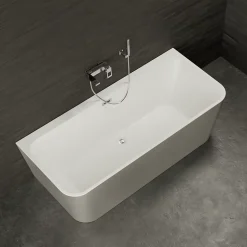 Baignoire semi-îlot murale Mint 160x75 cm, gris et blanc, by Spalina