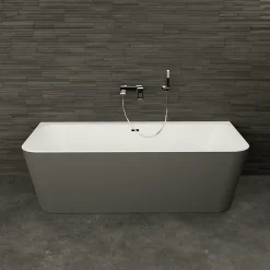 Baignoire semi-îlot murale Mint 160x75 cm, gris et blanc, by Spalina