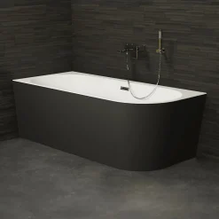 Baignoire semi-îlot murale CAPRI Noire Mate Gauche 170x76cm, by SPALINA