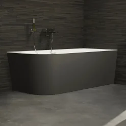 Baignoire semi-îlot murale CAPRI 160 Droite Noire L. 160 x l. 76 cm, by SPALINA