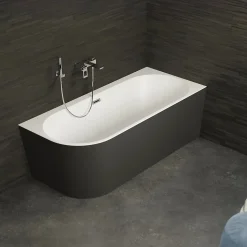Baignoire semi-îlot murale CAPRI 160 Droite Noire L. 160 x l. 76 cm, by SPALINA