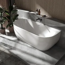 Baignoire semi-îlot murale Acrylique Moderne pour Salle de Bain avec Bonde et trop plein - Blanc Brillant - 170x75x60cm - LENA
