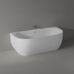 Baignoire semi-îlot murale Acrylique Moderne pour Salle de Bain avec Bonde et trop plein - Blanc Brillant - 170x75x60cm - LENA