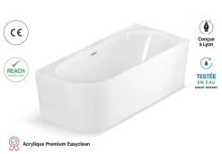 Baignoire semi-îlot murale CAPRI 180 Droite L. 180 x l. 81 cm, by SPALINA