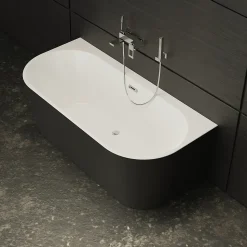 Baignoire semi-îlot murale Naos 170x80 cm, noir et blanc, By Spalina