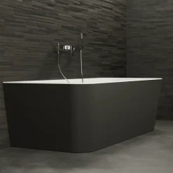 Baignoire semi-îlot murale Mint 160, noir mat, 160x75 cm, by Spalina