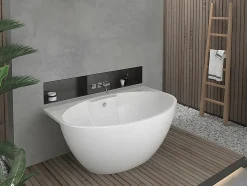 Baignoire semi-îlot ovale - 197 L - 151 x 94 x 60 cm - Blanche - Acrylique - PAGRUS