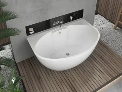 Baignoire semi-îlot ovale - 197 L - 151 x 94 x 60 cm - Blanche - Acrylique - PAGRUS