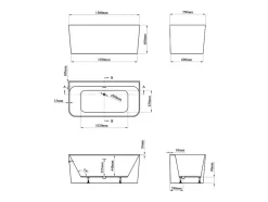 Baignoire semi-îlot rectangulaire - 216L - 150 x 75 x 60 cm - Blanc brillant - Acrylique - ATESA