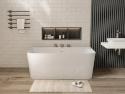 Baignoire semi-îlot rectangulaire - 216L - 150 x 75 x 60 cm - Blanc brillant - Acrylique - ATESA