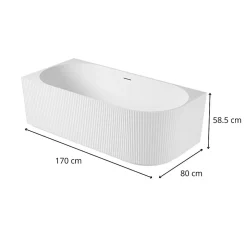 Baignoire striée acrylique Lucite STRIA semi-îlot blanche 170cm - Angle gauche