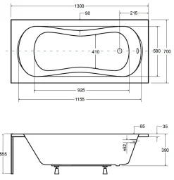 Baignoire VANESSA - 130cm dimensions