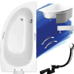 Baignoire 150x70 Droite MILENA PREMIUM acrylique blanc +Habillage en polystyrène + Poignées +Repose Tête + Pieds + Vidage à chromé