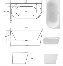 Baignoire ZOYA angle droit - 170 x 80 cm