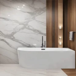 BALNEO - baignoire îlot d'angle droite 150x75 cm AVOLA avec cache trop-plein et bonde anthracite