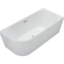 Balneo Baignoire semi-îlot Murale 160x80cm droite, blanc, Acrylique thermoformé 3.5mm, avec pieds réglables, AVOLA