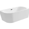 Balneo Baignoire semi-îlot Murale 160x80cm droite, accessoires noir, Acrylique thermoformé 3.5mm, avec pieds réglables, AVOLA