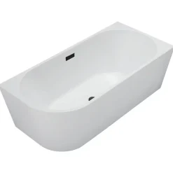 Balneo Baignoire semi-îlot Murale 160x80cm droite, accessoires noir, Acrylique thermoformé 3.5mm, avec pieds réglables, AVOLA