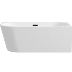 Balneo Baignoire semi-îlot Murale 160x80cm droite, accessoires noir, Acrylique thermoformé 3.5mm, avec pieds réglables, AVOLA