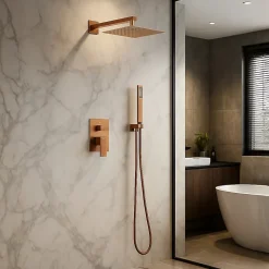 BALNEO Système de douche avec pommeau de pluie cuivre Acier inoxydable - Mitigeur de douche avec douchette CASCADE