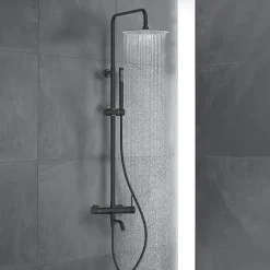 BALNEO Système de douche avec pommeau de pluie noir Acier inoxydable - Mitigeur de douche avec douchette CASCADE