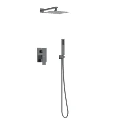 BALNEO Système de douche avec pommeau de pluie GUN METAL gris foncé Acier inoxydable - Mitigeur de douche avec douchette CASCADE