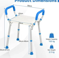 Banc de Douche à 2 Niveaux en HDPE, Tabouret de Bain Imperméable, pour Intérieur et Extérieur Salle de Bain, Entrée, Balcon, Bleu
