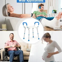 Banc de Douche à 2 Niveaux en HDPE, Tabouret de Bain Imperméable, pour Intérieur et Extérieur Salle de Bain, Entrée, Balcon, Bleu