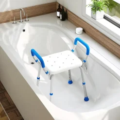 Banc de Douche à 2 Niveaux en HDPE, Tabouret de Bain Imperméable, pour Intérieur et Extérieur Salle de Bain, Entrée, Balcon, Bleu