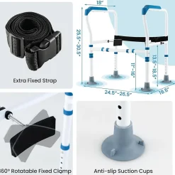 Barre appui pour toilettes pour personnes âgées avec hauteur largeur sangle réglables pour personnes âgées handicapées