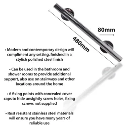 Barre d'appui - Aidapt VY475P - droite en acier inoxydable finition polie