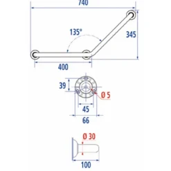 Barre d'appui coudée 135 degré 740mm 049270