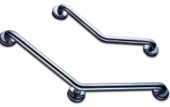 Barre d'appui coudée 135 degrés verticale ou horizontale en inox poli - 2 points de fixation