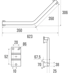 Barre d'appui coudée en aluminium anodisé brillant anodisé Godonnier 62,3 cm 135'