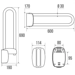 Barre d'appui relevable - 600 mm - Diamètre 30 mm - inox époxy blanc - Pellet ASC