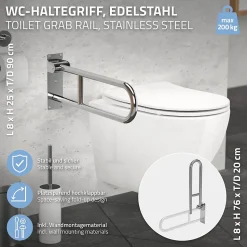 Barre dappui wc rabattable ML-Design 60 cm en inox jusqua 200 kg pour personnes a mobilite reduite